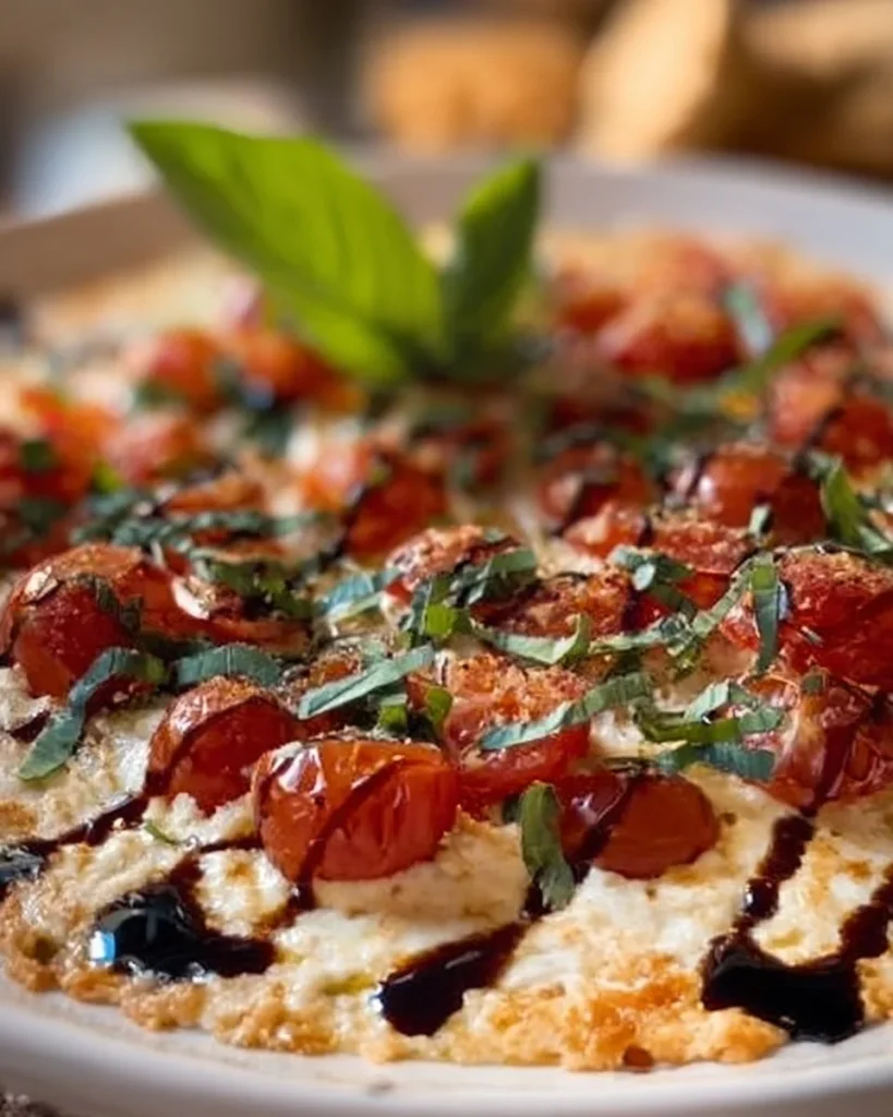 Homemade Bruschetta Dip with tomatoes, basil, and garlic served in a bowl.