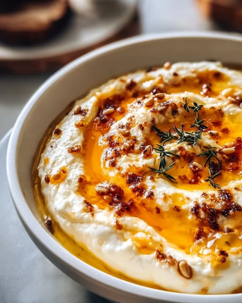 Delicious ricotta dip drizzled with hot honey, perfect for appetizers.