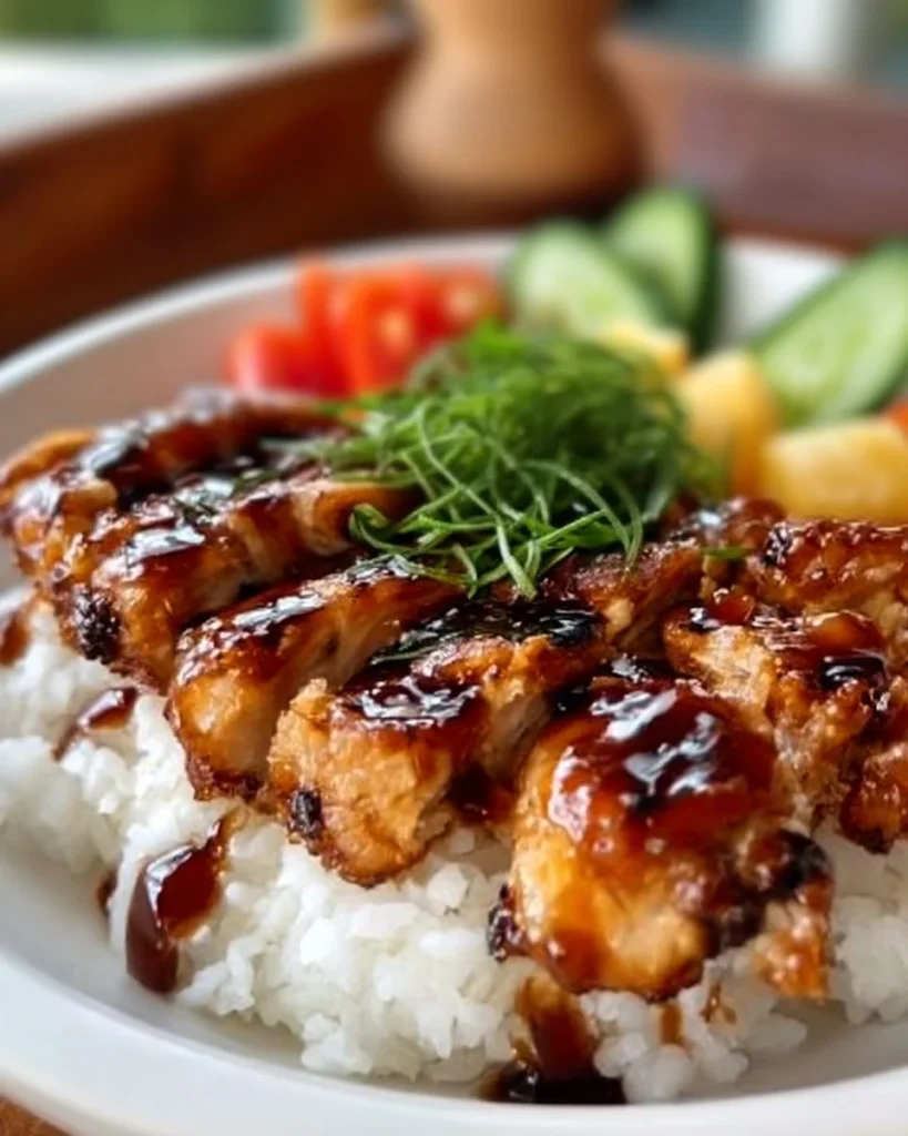 Hawaiian-style Teriyaki Chicken served with rice and vegetables