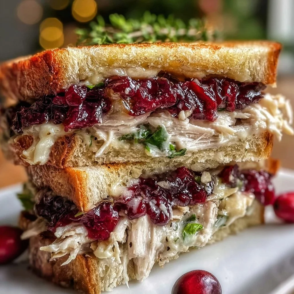Leftover turkey cranberry sandwich with fresh ingredients and festive flavors.