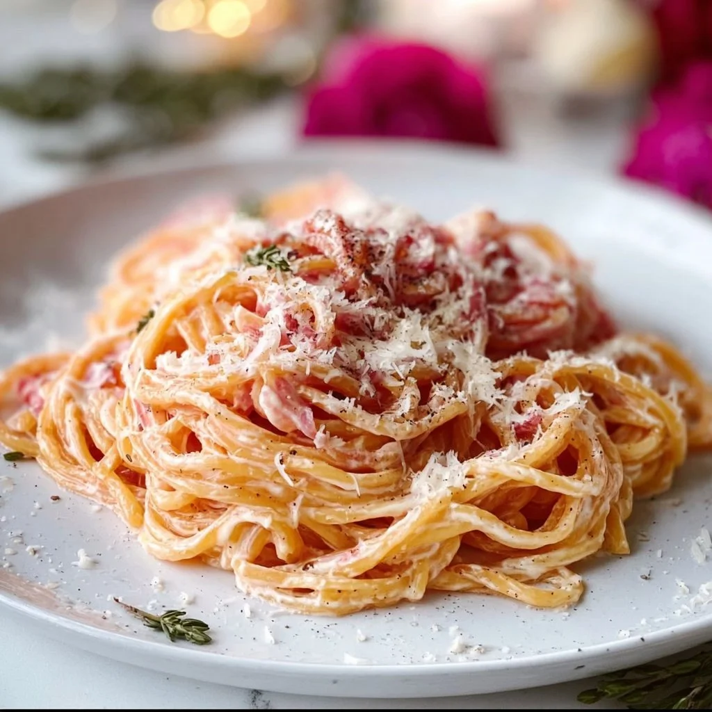 A plate of beautifully presented creative pasta dishes for a romantic Valentine's dinner.