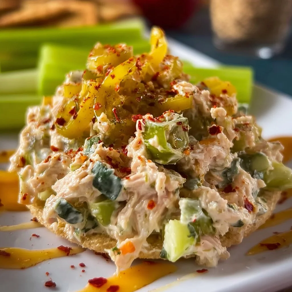 Delicious Pepperoncini Tuna Salad in a bowl with fresh ingredients