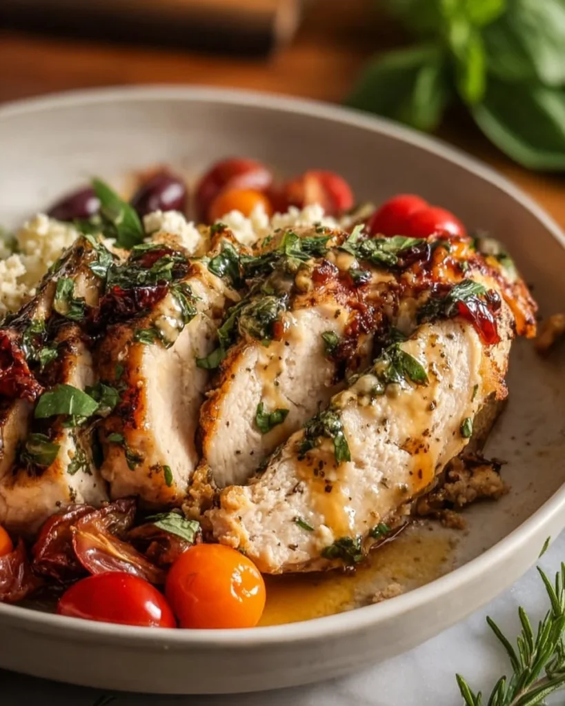 Delicious slow cooker Mediterranean chicken with herbs and vegetables