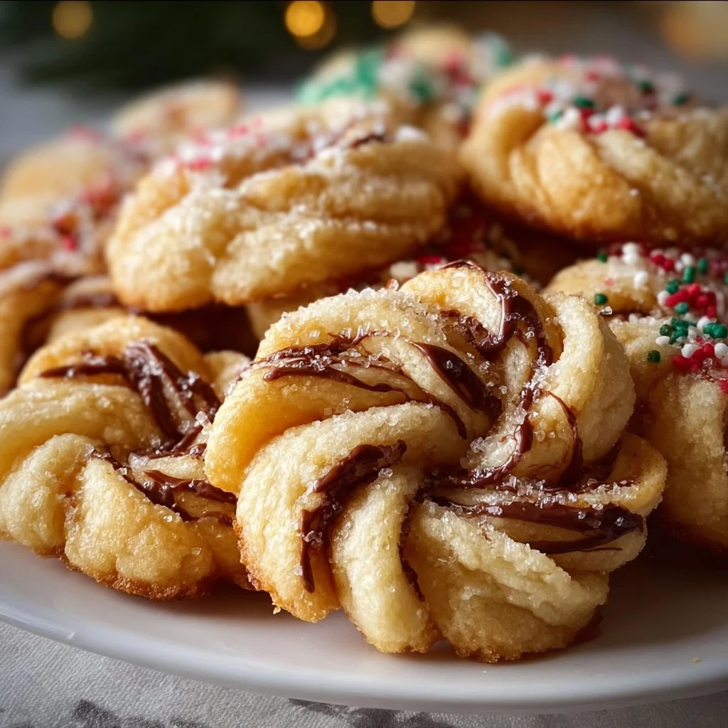 Twisted Christmas Cookies arranged on a festive plate with holiday decorations