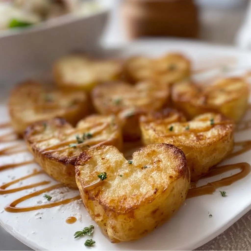 Valentine's Day air fryer heart-shaped potatoes on a plate