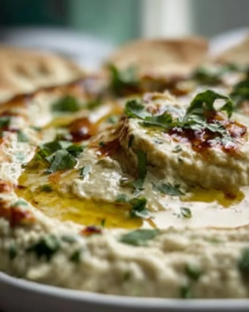 Creamy white bean dip served with fresh vegetables and tortilla chips
