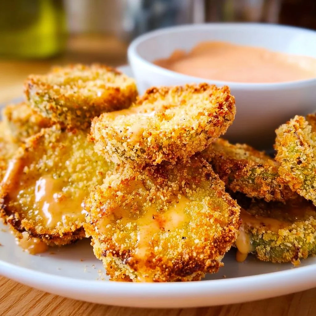 Delicious homemade air fryer fried pickles served with dipping sauce