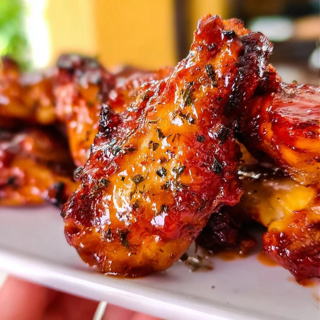BBQ air fryer chicken wings served on a platter