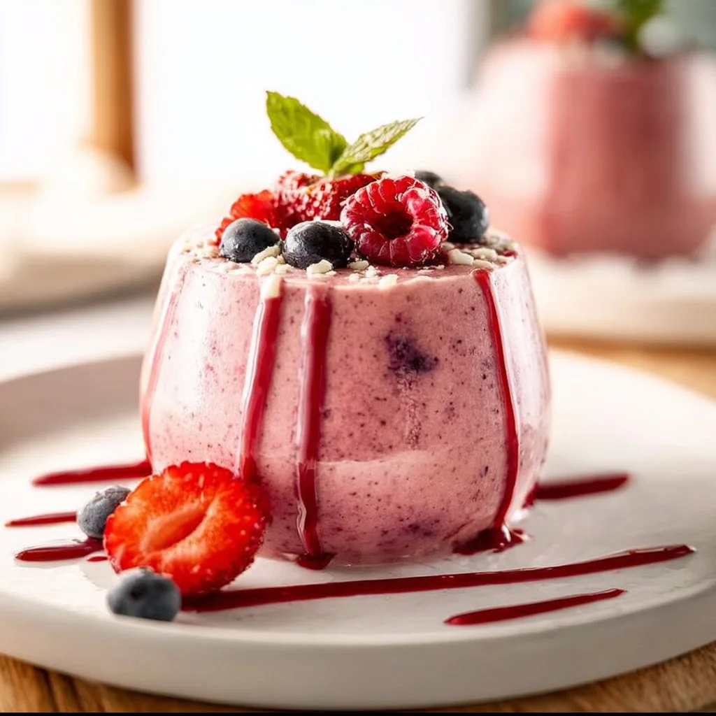 Delicious healthy mixed berry smoothie in a glass with fresh berries