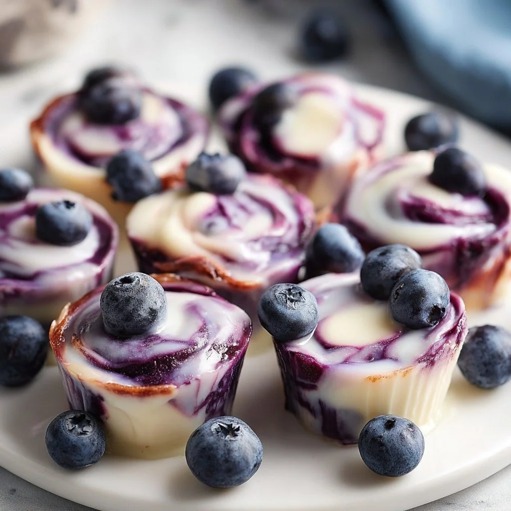Blueberry swirl yogurt bites in a bowl, a healthy snack option.