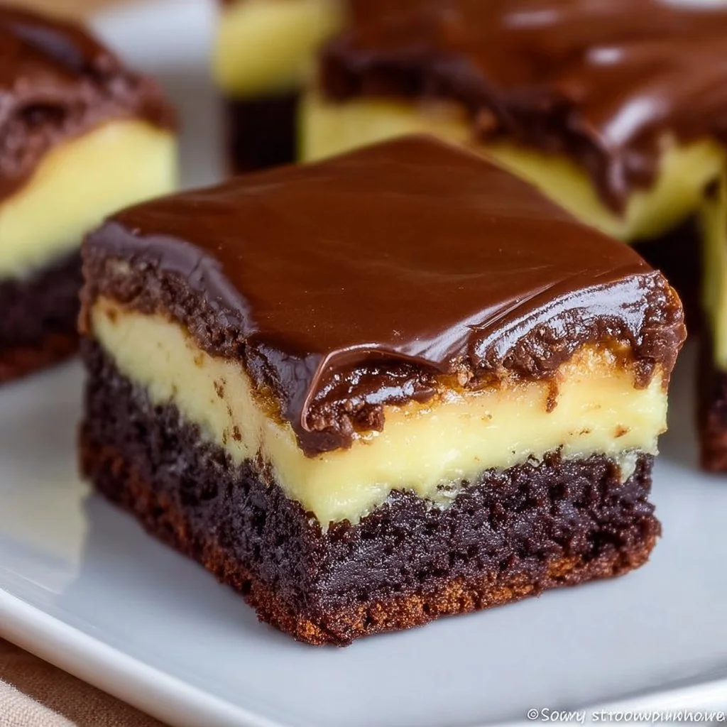 Delicious Boston Cream Brownies made with a boxed mix hack