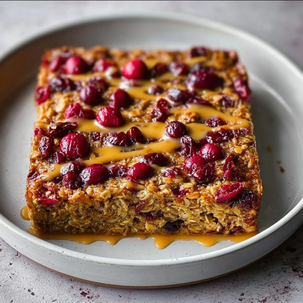 Delicious cranberry orange baked oatmeal served in a bowl with fresh fruit.