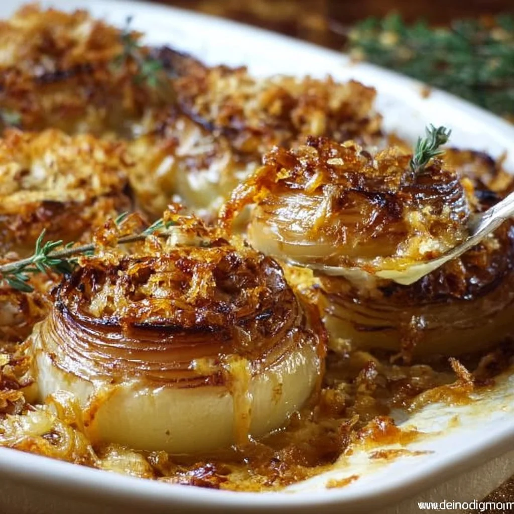 Delicious melting onions served as a Thanksgiving side dish