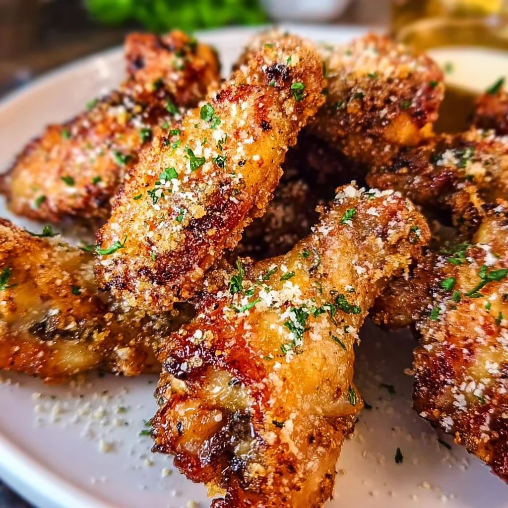 Delicious garlic parmesan wings garnished with herbs