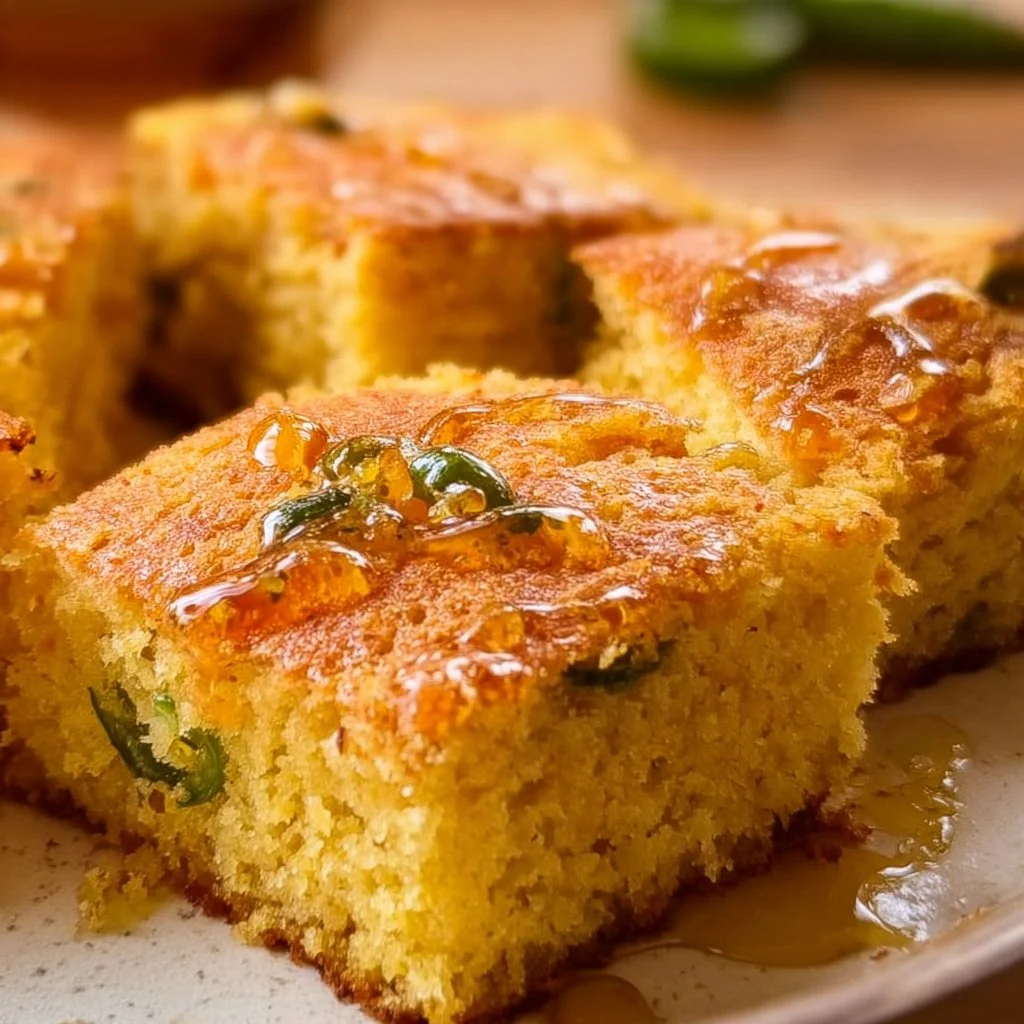 Deliciously baked Jalapeño Cornbread with a golden crust and spicy jalapeño bits
