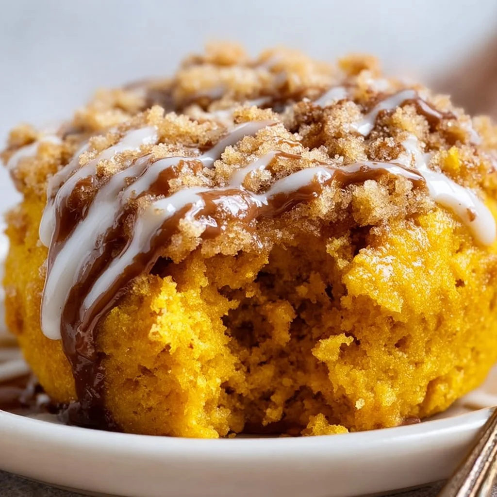 Delicious microwave pumpkin mug cake topped with whipped cream