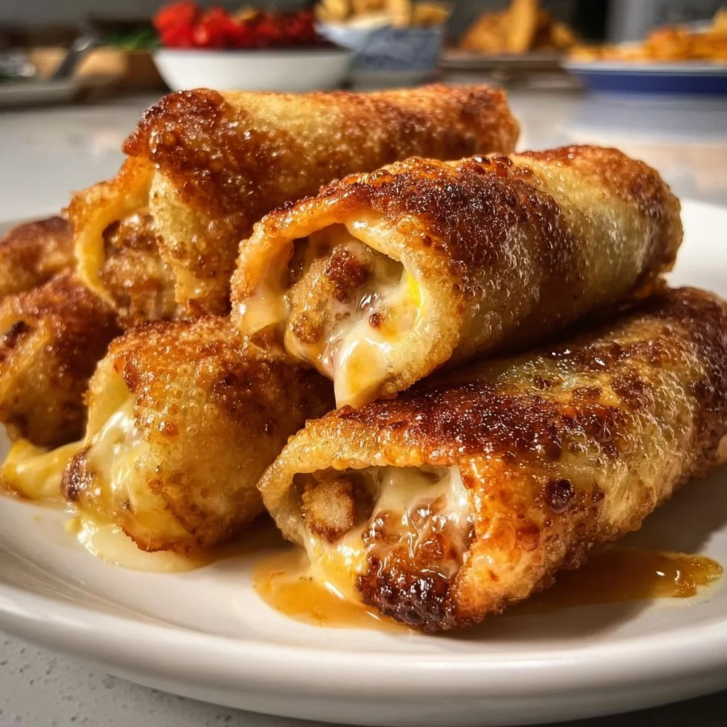 Plate of homemade egg rolls inspired by grandpa's traditional recipe.