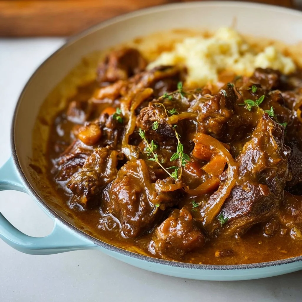 A hearty bowl of Jamaican stew with tender meat and vibrant vegetables