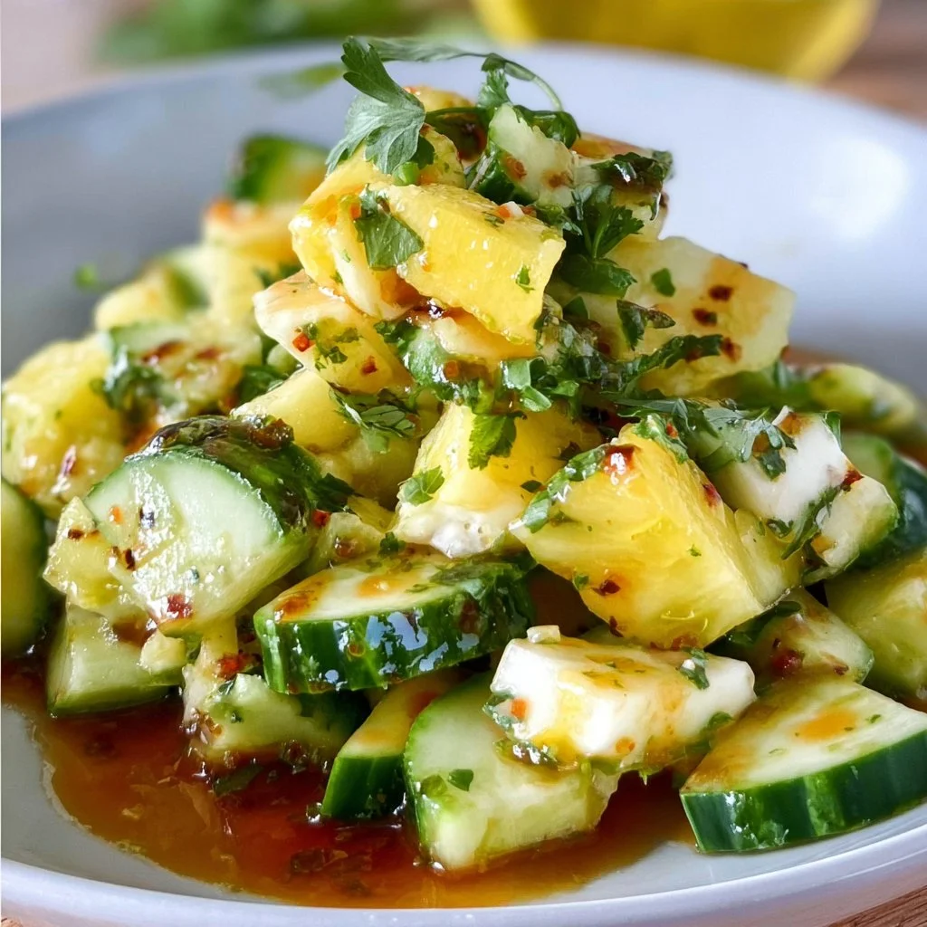 Delicious Pineapple Cucumber Salad served in a bowl with fresh ingredients
