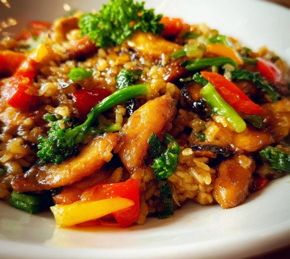 Colorful ingredients in a quick Chinese stir-fry dish