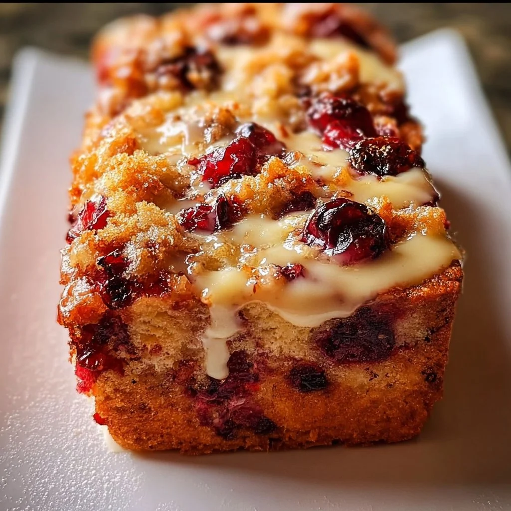 Freshly baked Simple Christmas Cranberry Bread loaf with cranberries
