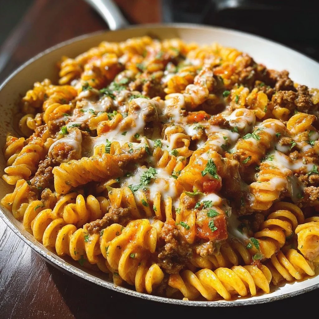 One-pot pasta with ground beef, a quick and tasty meal in one pot