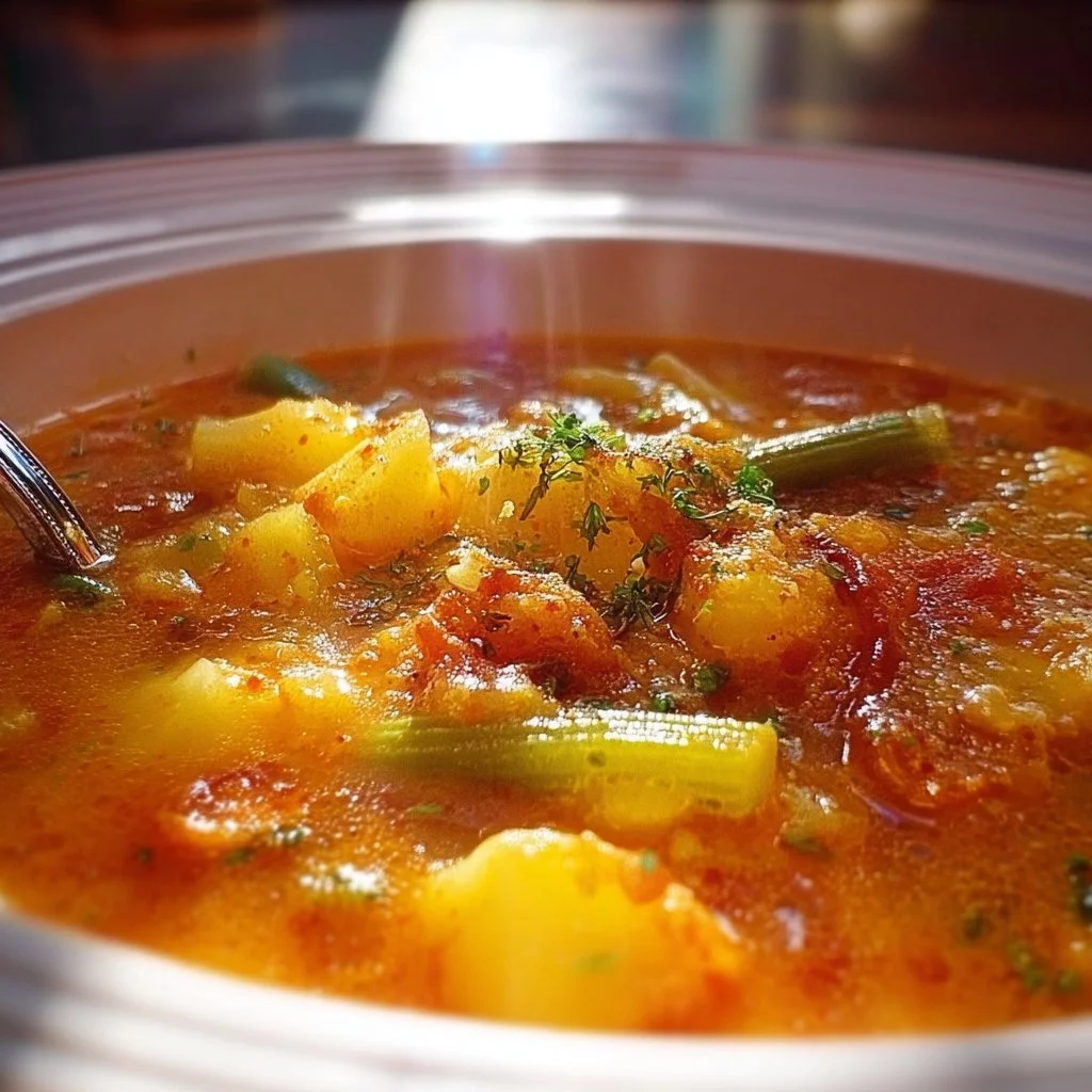 Bowl of fresh homemade vegetable soup with assorted vegetables