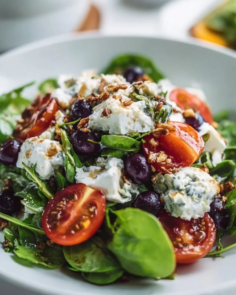 Delicious Easter Spring Salad with Goat Cheese and fresh vegetables
