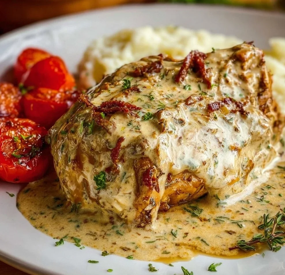 Creamy Boursin chicken dish served on a plate