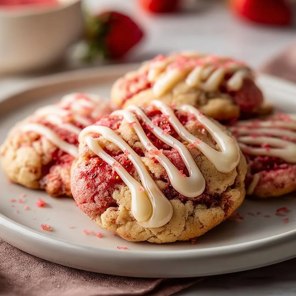Delicious Crumbl strawberry cookies with a soft texture and fresh strawberries