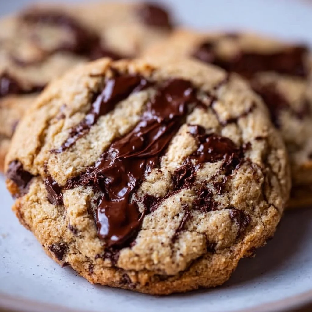 Gluten-free oat flour chocolate chip cookies on a plate