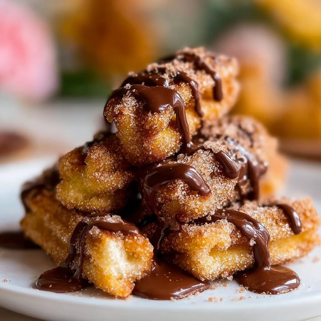Delicious homemade churro bites filled with Nutella served on a plate