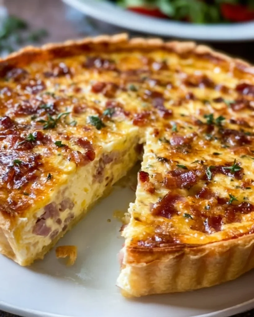 Delicious slice of Mississippi Sin Dip Quiche served on a plate.
