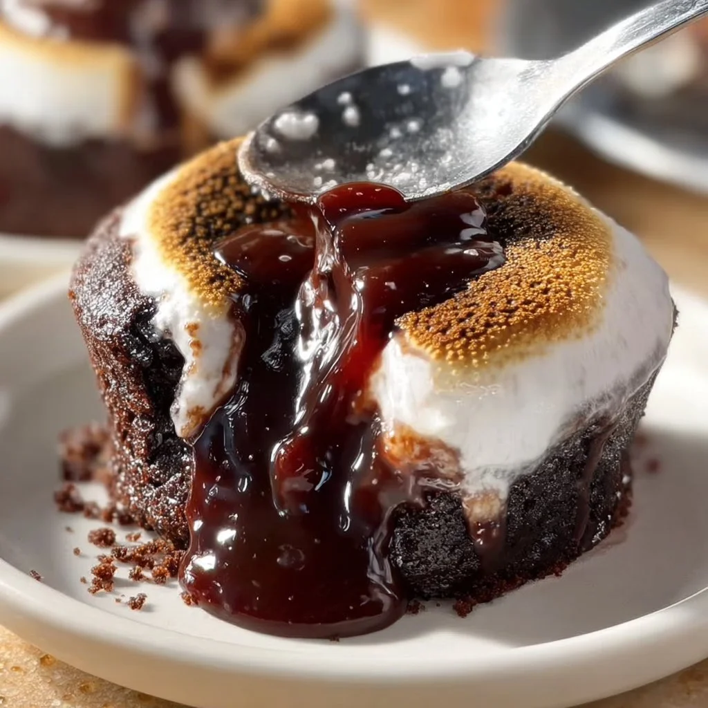 Molten chocolate lava cakes with toasted marshmallow on top.