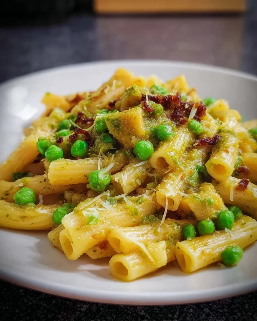 Bowl of Pasta and Peas garnished with fresh herbs.