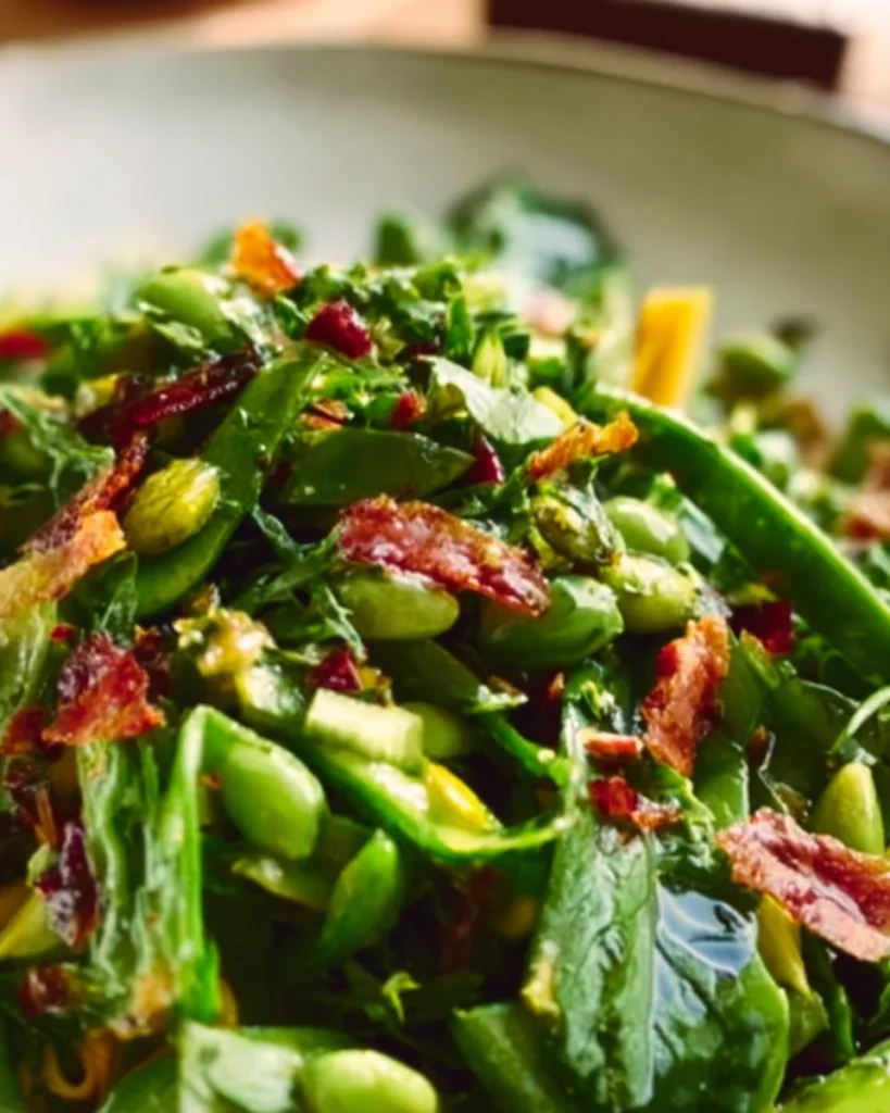 Snap pea salad with zesty lemon vinaigrette served in a bowl