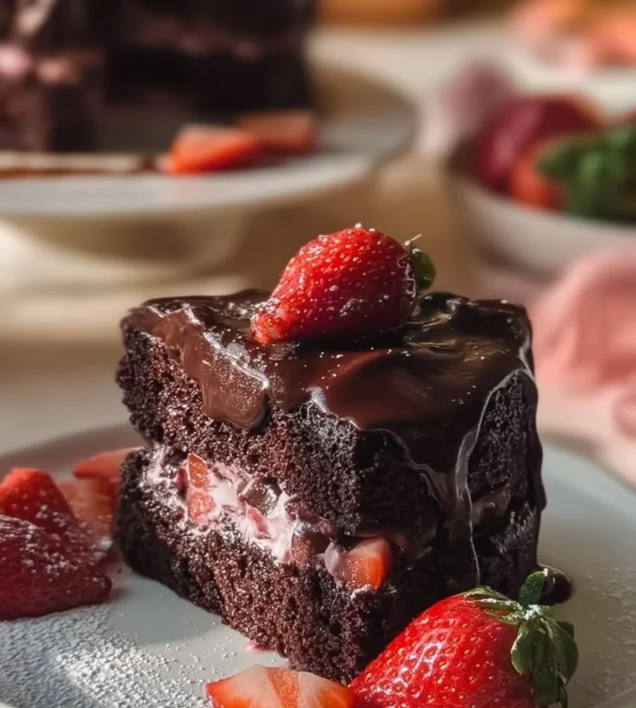 Delicious Strawberry Chocolate Cake with fresh strawberries and rich chocolate frosting