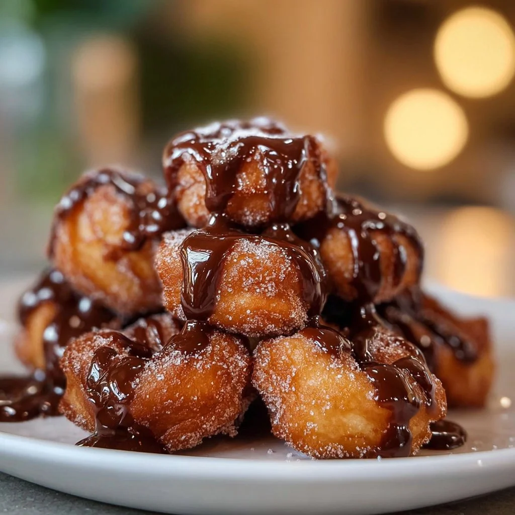A plate of tasty churro donut bites dusted with cinnamon sugar