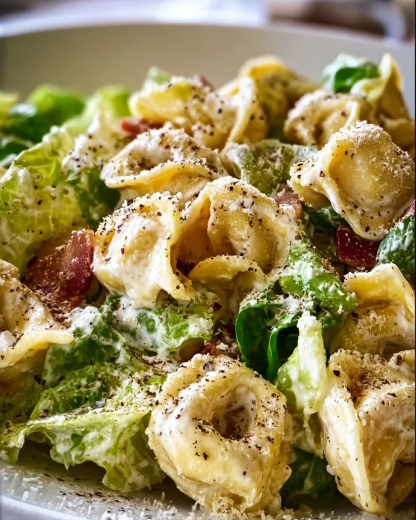 Delicious Tortellini Caesar Salad served in a bowl with fresh ingredients