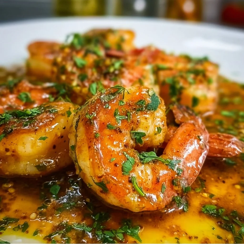 Delicious Baked Honey Cajun Shrimp garnished with herbs and spices