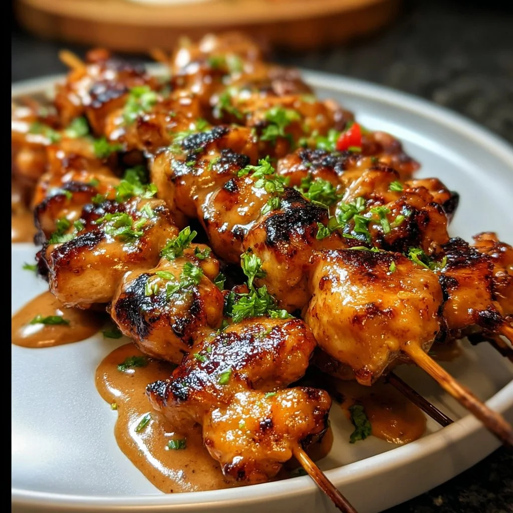 Spicy Bang Bang Chicken Skewers ready to serve.