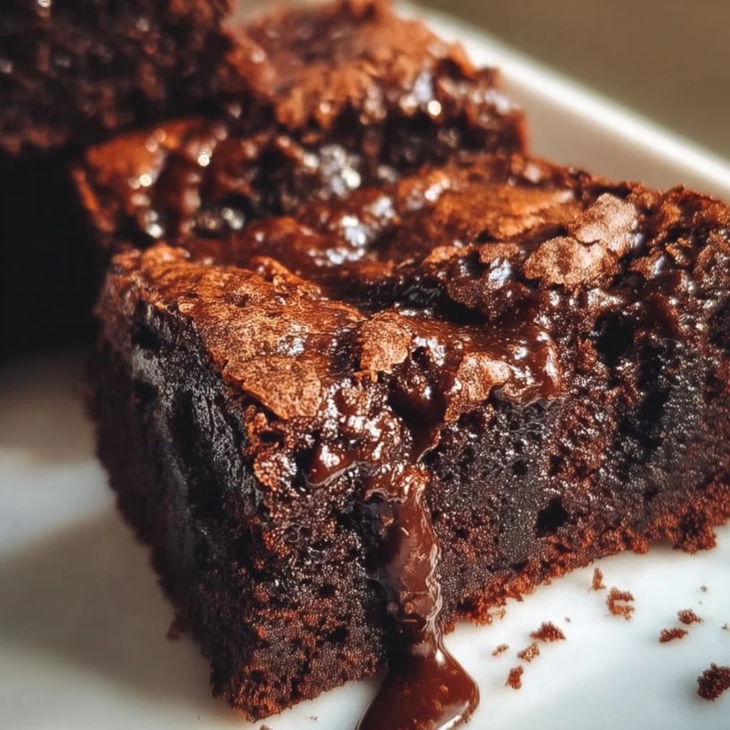 Delicious almond flour brownies on a plate with chocolate drizzle