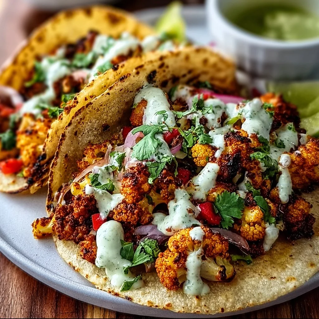 Delicious cauliflower tacos topped with fresh ingredients.