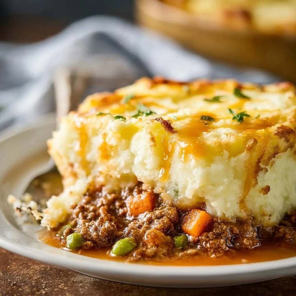 Delicious Classic Shepherd's Pie made with minced meat and creamy mashed potatoes