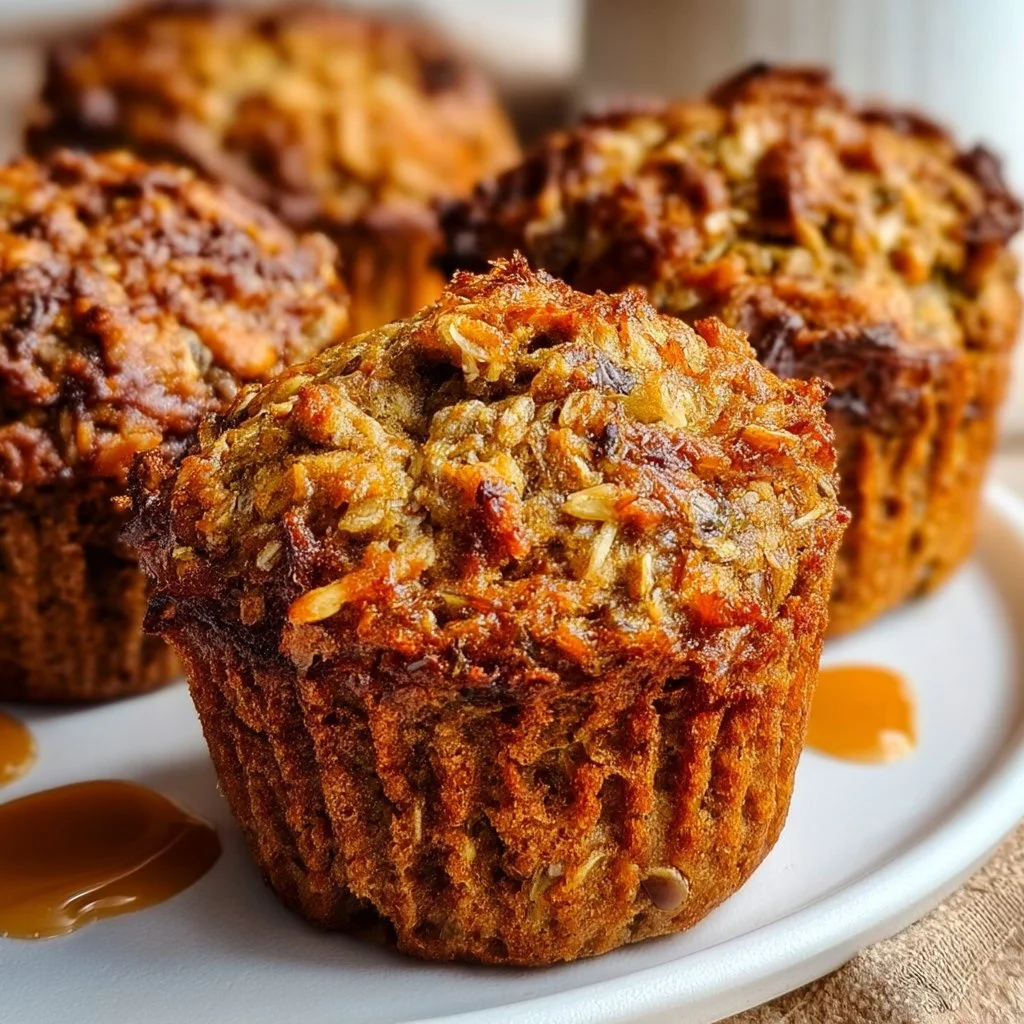 Dairy Free Morning Glory Muffins served on a plate with fresh fruit