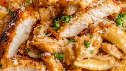 Delicious Louisiana Chicken Pasta served with vegetables on a plate