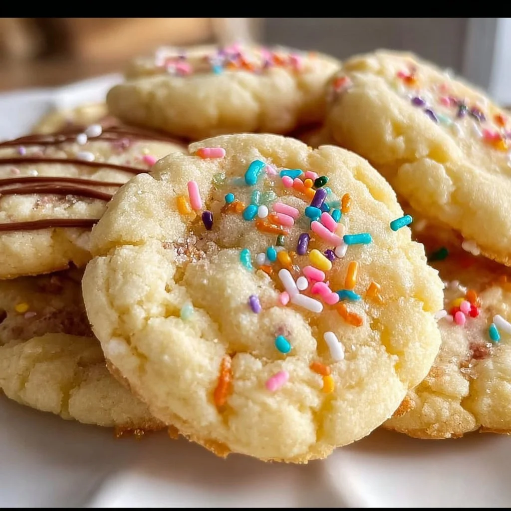 Plate of easy sugar cookies with colorful sprinkles on top