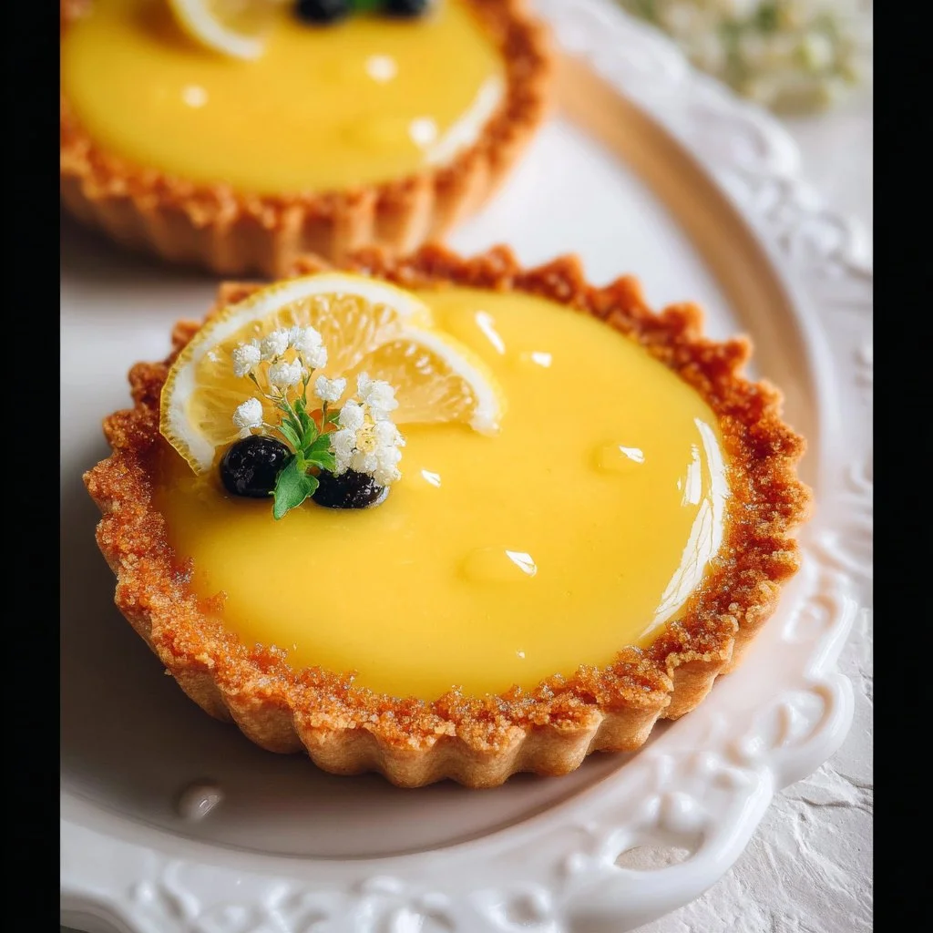 Delicious easy vegan lemon tarts garnished with fresh lemon slices