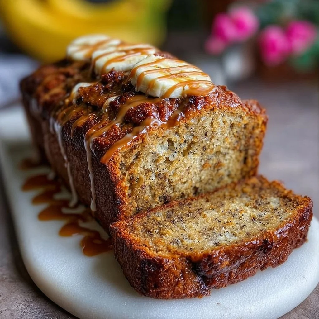 Delicious slice of eggless banana bread on a wooden table
