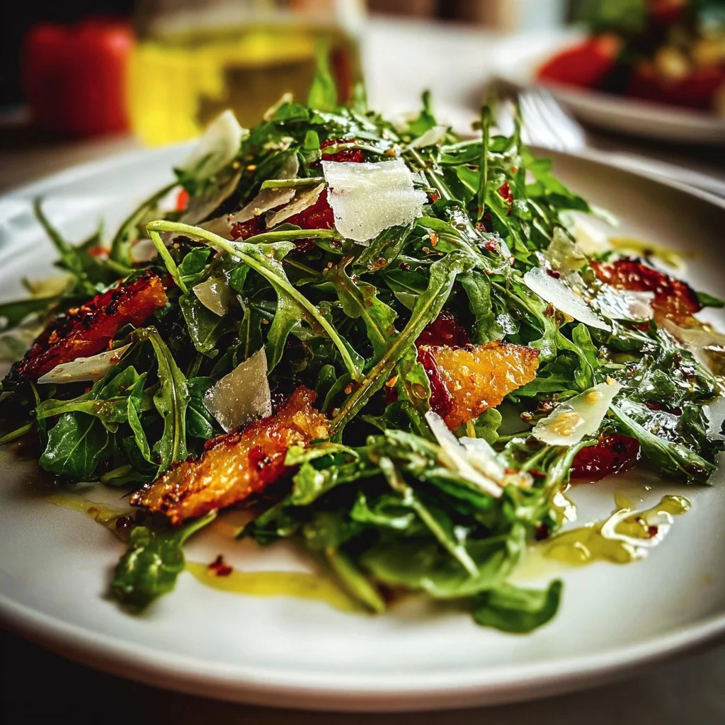Fresh arugula salad with colorful vegetables for a healthy meal